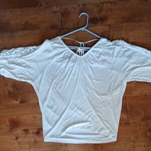 INC International Concepts White Blouse with Lace Sleeves